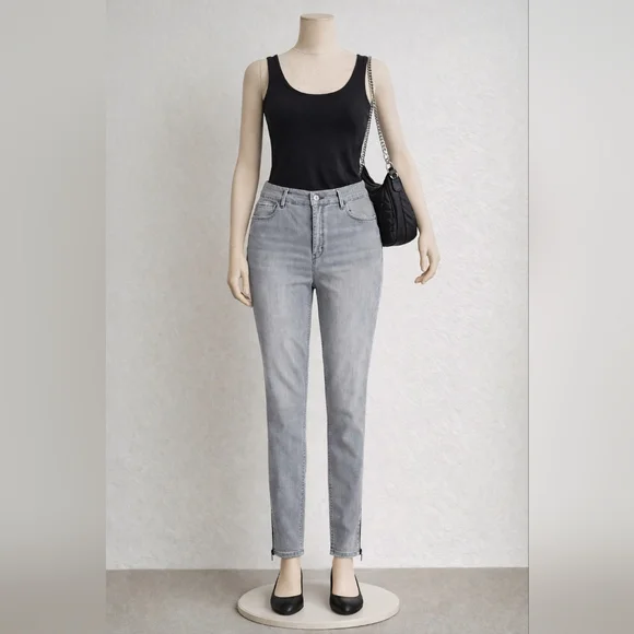 White House Black Market Gray Skinny Crop Jeans with Ankle Zips – Size 14 - Picture 6 of 6